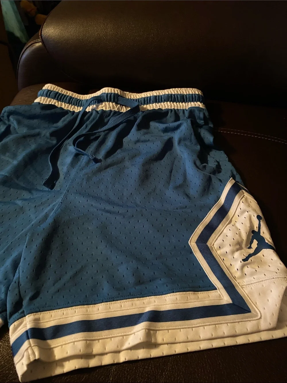 Jordan Men’s Blue Athletic Dri-FIT Shorts with White Waistband